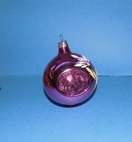 Régi üveg karácsonyfadísz ablakos vagy behúzott gömb 8 cm (2)