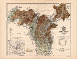 Nyitra megye térkép 1887 (4), vármegye, atlasz, Kogutowicz Manó, 43 x 56 cm, Gönczy Pál, nagy 