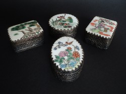 Kínai porcelán betétes kézzel festett tükrös szelencék ,dobozok