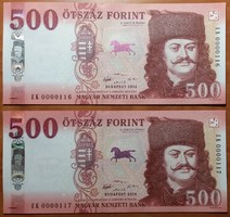 500 Forint - 2018 - UNC - alacsony sorszám, sorkövető - EK
