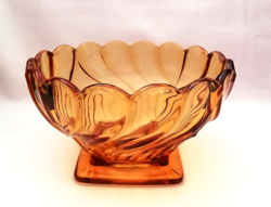 Art Deco vastag méz borostyán színű üveg tál,kínáló,asztalközép
