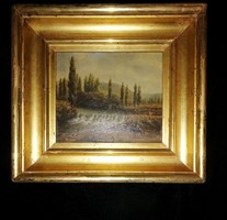Biedermeier oil painting in original gilded frame