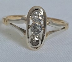 Antik 14 K Arany Art-Deco Gyűrű Gyémánt Bril 0,15 ct
