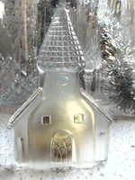 Üveg templom karácsonyi dekoráció, levélnehezék 