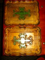  2 db barokk  firenzei, florentin fa  tálca arany és  zöld 