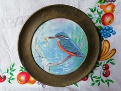 Keramik fali tányér réz keretben jelzett