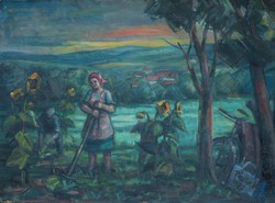 Miklós Pásztor: oil painting titled Backyard