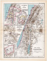 Palesztina térkép 1870, eredeti, német nyelvű, atlas, Kozenn, XIX. század, régi, Jeruzsálem, környék