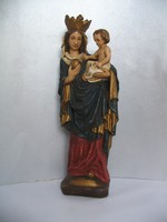 Antik, faragott-festett fa Mária szobor (33 cm)