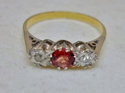 Szép antik rubin és brill 18kt arany gyűrű 