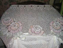 Meseszép vintage pasztel rózsás szalagos vitrázs függöny