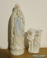 Lourdes-i Mária porcelán figura, szobor, kegytárgy + régi figurális ibolya váza egyben