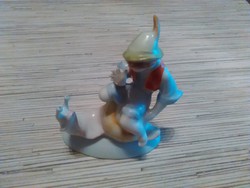 Régi kézzel festett csigán lovagló kisfiú Hollóházi porcelán