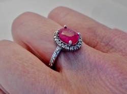 Szépséges valódi 0.48ct gyémánt és rubin  ezüst gyűrű 