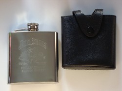 Engravable Jim Beam-labeled liquor flask in leather case