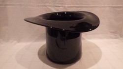 Cseh üveg fekete kalap váza dísztárgy