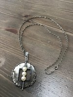 Régi skandináv ezüst nyaklánc gyöngyös ezüst medállal