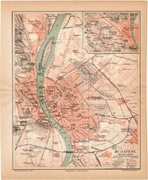 Budapest térkép 1886, német nyelvű, eredeti, Meyers lexikon, német és magyar nyelvű, régi, főváros