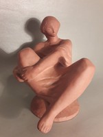 Jelzett Blaskó János terrakotta kerámia figurális szobor ülő nő