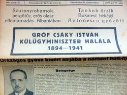 1941.01.27  /  Gróf Csáky István KÜLÜGYMINISZTER HALÁLA  /  8 Órai Ujság  /  Ssz.: 170