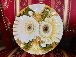Antik Steidl Znaim Zsolnay lótusz mintájára készült fajansz fali tányér, majolika