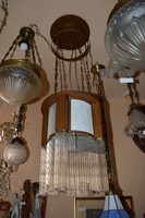 Régi felújított porcelán betétes üvegpálcás függő lámpa