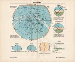 Északi csillagos ég, színes nyomat 1907, térképészet, atlasz, térkép, Kogutowicz Manó, látóhatár