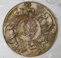 Rácz Edit jelzésű bronz tál eladó vadász tál