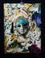 Velencei maszkos festmény, különleges plasztikus festmény, plasztika