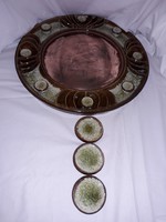 Three pieces for a mirror price! Gyula Végvári earthenware ceramic set mirror, ashtray, large vase flawless