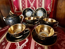 Antik Haas & Czjczek Chodau csehszlovák mokkás kávés készlet 5 csésze 1 cukortartó