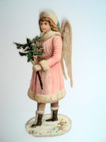 1900-as attraktív dombornyomott angyalkás karácsonyi kép RITKA!