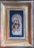 Mária kis Jézussal 35x26cm-es lakkfestés technikás kép, Károlyfi Zsófia Prima díjas alkotótól.