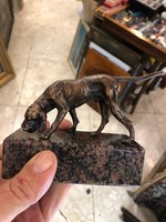 Bronz kutya szobor, márványtalpon, 12 x 12 cm-es,ajándéknak.
