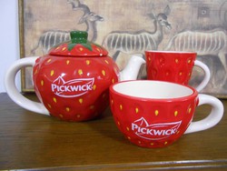 Pickwick porcelán teáskészlet kanna+2 db bögre eper