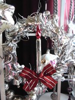 Régi ezüst koszorú gyertyával karácsonyfadísz / karácsonyi dekor 