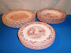 J_018 / Angol Myotts Country Life kézzel festett fajansz étkészlet: 6-6 db lapos mély sütis tányér