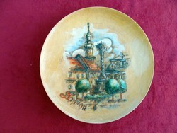 Sopron - Kastner Margit iparművész - dísztányér, fa tányér, fali dísz, 19cm