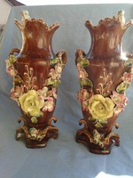Pair of Austrian Art Nouveau majolica vases Bernard Bloch 1910 antique marked bb