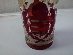Régi festett rubinpácos üveg pohár Kossuth címeres.Ritkasàg 1848 szabadság harc emlék pohàr