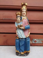 Antik Festett fa Mária kis Jézus szobor viasz pecséttel.Hàzi àldàs,hàzi oltàr célra !