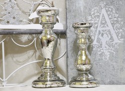 Fringed glass candlesticks in pairs
