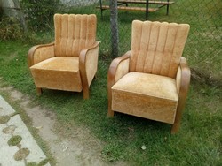 Kényelmes rugós art deco fotel szép hajlított fa karfákkal, megkímélt állapotban