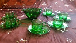 Gyönyörű, zöld, csiszolt üveg kávéskészlet eladó!Zöld mokkás kászlet