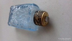 Cseppentős kék színű  parfümös üveg réz tetővel