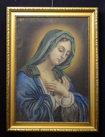 Antik 1822 olaj-vászon festmény, szentkép, Szűz Mária festmény