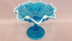 Gyönyörű szép kék talpas üveg kínáló, asztalközép
