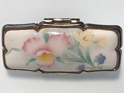 Vintage lipstick holder with porcelain inlya and golded metal parts from Japan