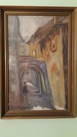 Mendéné Lándori Angéla: Sopron "Festő köz" keretezett festmény