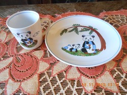 Kahla német porcelán, mese mintás, gyerek bögre és tányér